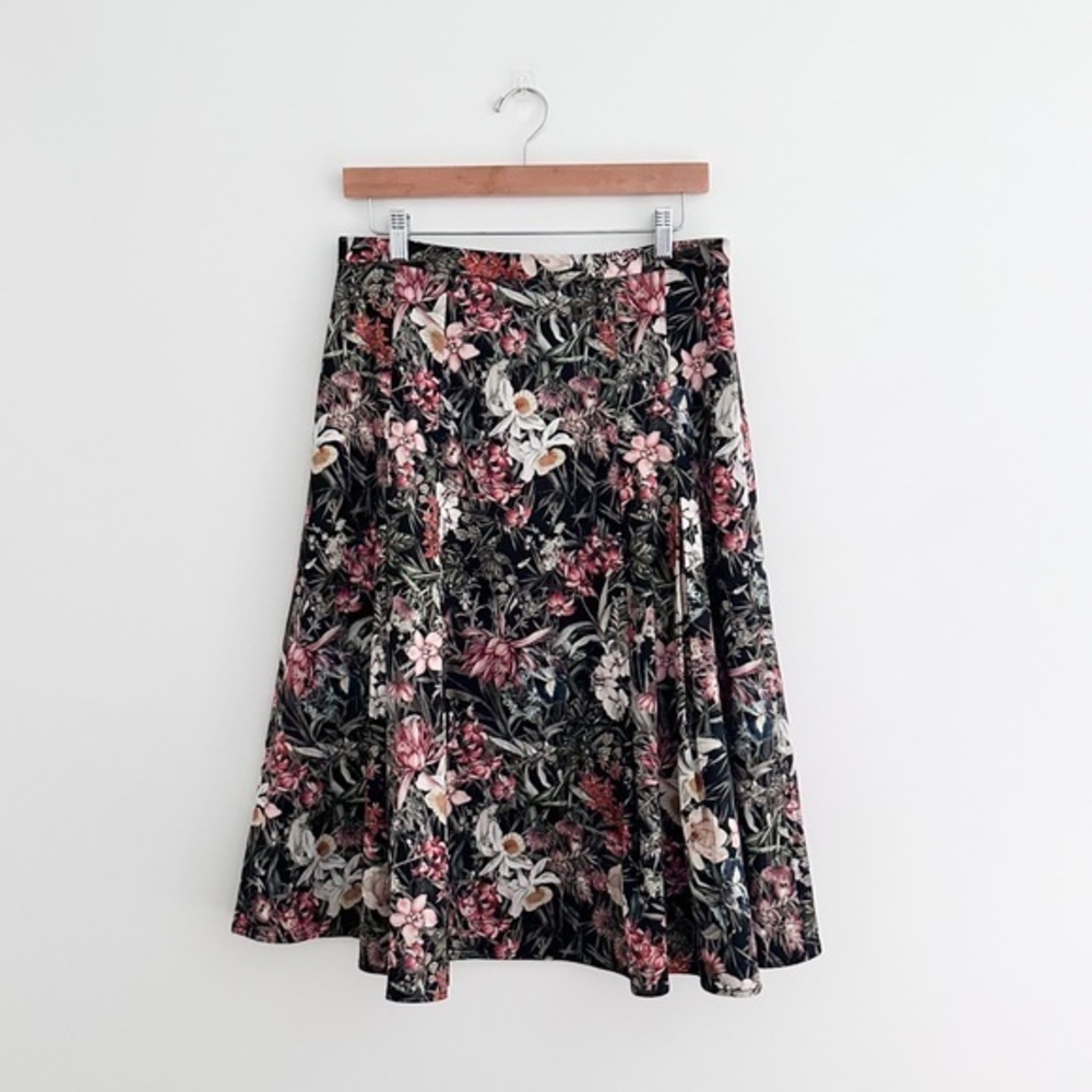 Antonio Melani Cotton Sateen A-Line Brenda Black Floral Print Skirt